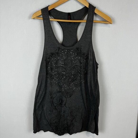 Michelle Sparkly Embellished U-Neck Tank Top Grey Casual Wear Size Small y2k - Picture 1 of 16